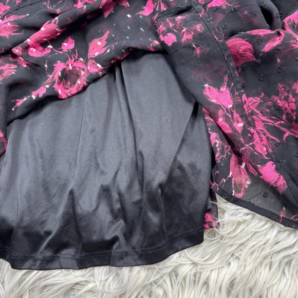 Torrid Women's 2X Black Pink Floral Midi Clip Dot Mock Neck Dress Romantic Goth - Picture 3 of 11